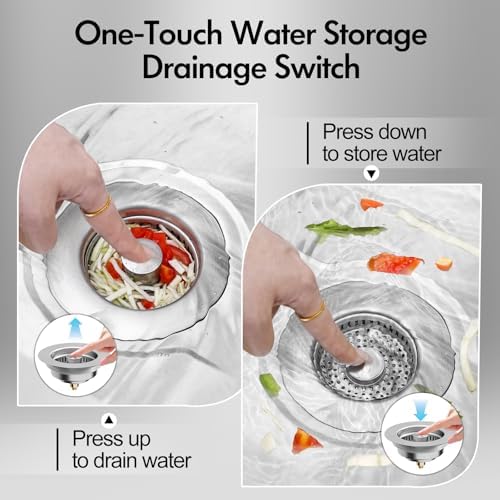 3 in 1 Kitchen Sink Drain Strainer & Sink Stopper, 304 Stainless Steel Pop Up Sink Drain Stopper with Anti-Clogging Basket for US Standard (Silver - 2 Pack)