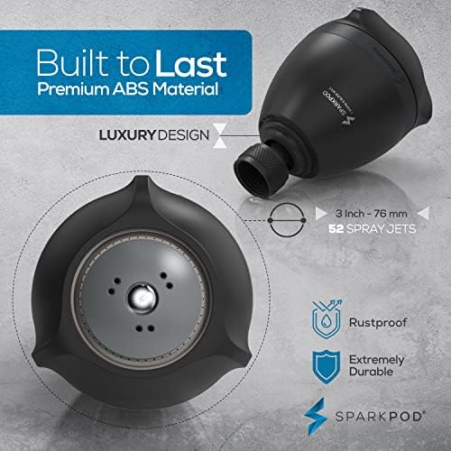 SparkPod 3-Inch Extreme High Pressure Shower Heads - Pressure Boosting with Rain, Massage & Pulsating Mode, Powerful Water-Saving Showerhead - 2.5 GPM Fixed Shower Head (Midnight Black Matte)