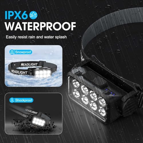Rechargeable Headlamp Flashlight 2-Pack, 8 LED 2500 Lumen Ultra-Light Bright Headlight with Motion Sensor, Waterproof Lightweight Head Lamp for Adult Kid, Headlamps for Outdoor Camping Running Fishing
