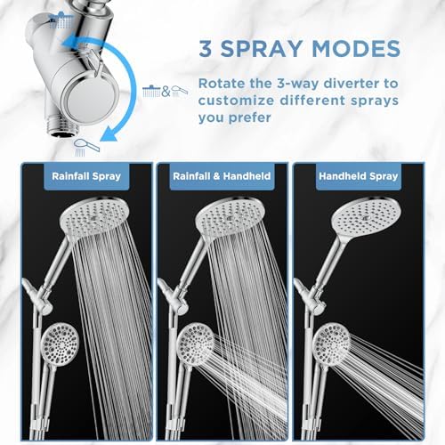 Dual Filtered Rain Shower Head Combo, Handheld Shower Head with Adjustable Bar - Rainfall Shower Head And Showerhead with Filter for Hard Water - Removes Chlorine