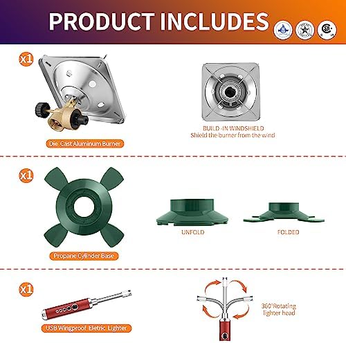 BottleTop Propane Stove with Adjustable Burner,Portable Camping/Backpacking Cooker 10000BTU,Camping Stove Propane,Single Burner Propane Stove,Camp Gas Stove with a USB Ligther (Fuel not included)