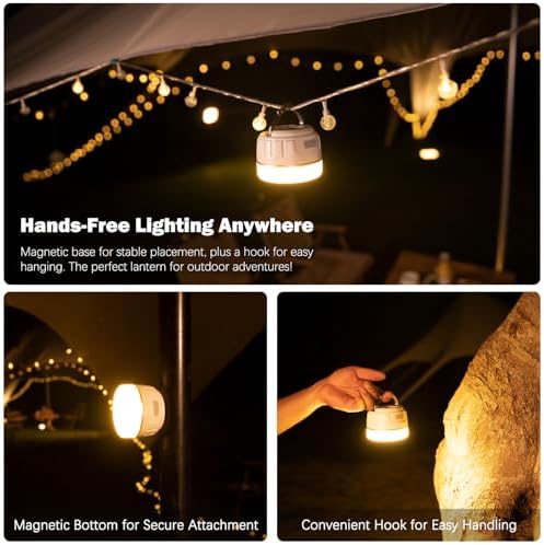Rechargeable Camping Lantern with 6400mAh Battery, 300 Hour Runtime, 5 Light Modes, Adjustable Brightness, Waterproof, Hook & Magnetic Base, Battery Operated for Camping & Power Outages