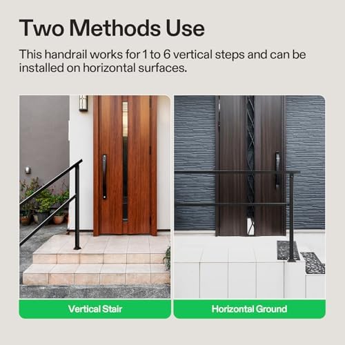 VIVOSUN Outdoor Handrail, 6-7 Step Stair Handrail, 83" x 36" Fits 1 to 7 Steps, Wrought Mattle Iron Handrail for Concrete Steps, Porch Steps, Black, HR-0004