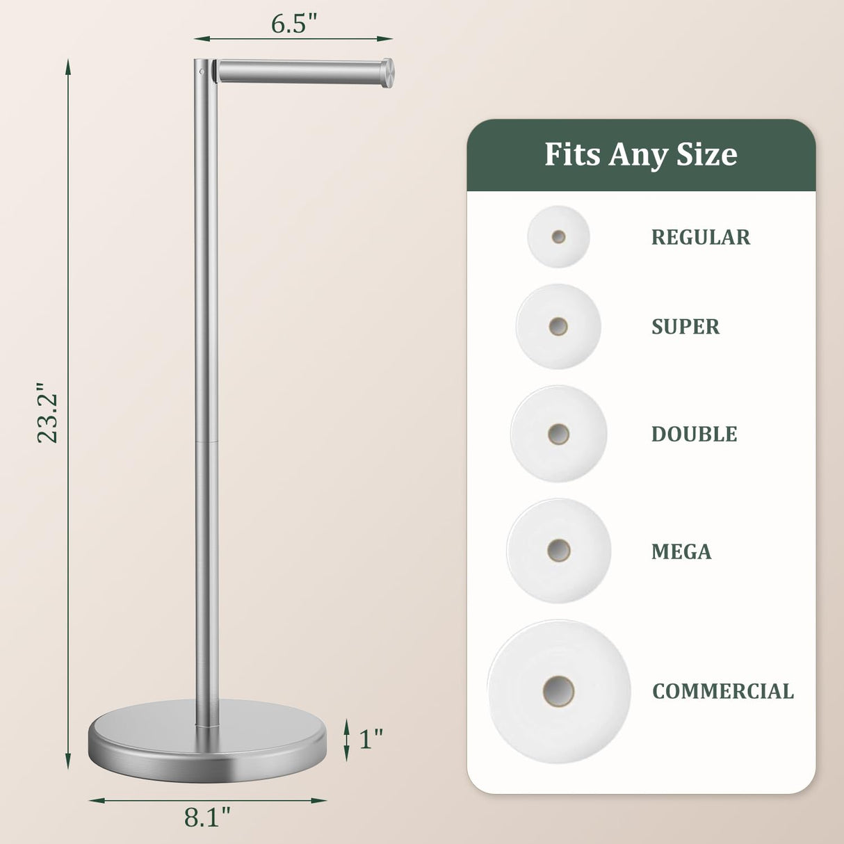 Brushed Nickel Toilet Paper Holder Stand, Freestanding Toilet Paper Holder for Bathroom, 304 Stainless Steel Rustproof Tissue Roll Holder Storage for 4 Rolls(Fits All Rolls) by Evolvegoods
