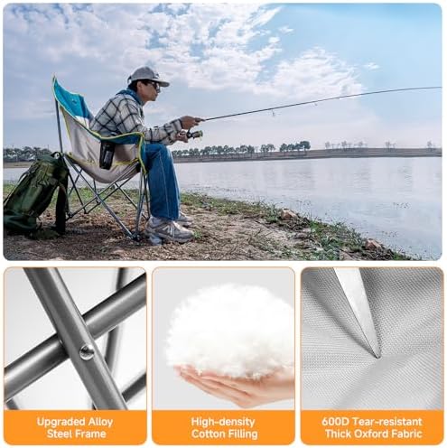 Oversized Camping Chair for Adults – Heavy Duty Folding Chair with Cup Holders, Storage Pocket & Carry Bag – Outdoor Padded Camp Chair for Camping, Backyard, Fishing & Sports – Supports 400lbs