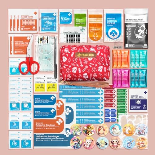 EVERLIT Care Rescue Pack | Family-Friendly First Aid Kit for Kids with 200 Pcs Medical Supplies | Travel-Friendly Compact Storage Bag for Home, Car, Travel, Camping, Adventure (Original)