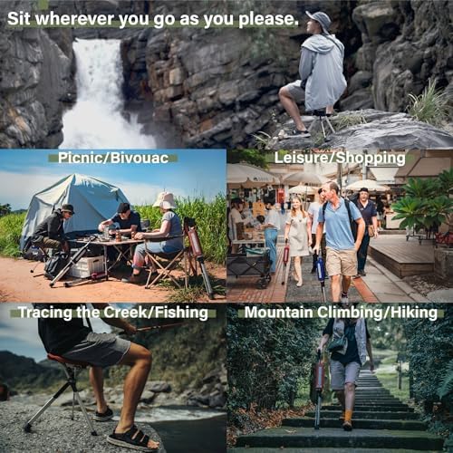 STEP2GOLD Ta-Da Chair Series 2- Portable Walking Stick, Cane with Seat, Foldable Chair, Hiking Stick, for Camping, Hiking, Lightweight Aluminum, Easy Carry, Anti-Slip