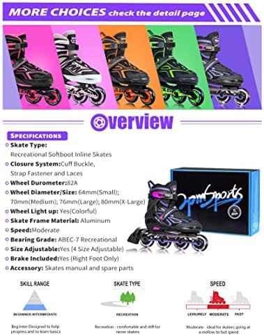 2PM SPORTS Vinal Girls Adjustable Flashing Inline Skates, All Wheels Light Up, Fun Illuminating Skates for Kids Men Adult Women and Boys