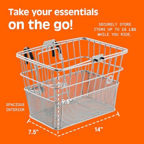 Retrospec Apollo Detachable Front Bike Basket Steel Half-Mesh with Integrated Detachable Hooks and Built-In Handle, Easy Assembly and Portability for Bicycles