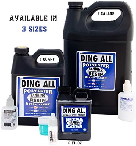 Ding All Polyester Sanding Resin with Catalyst - Smooth and Non-Tacky Product for Surfboard Repairs - 8 oz