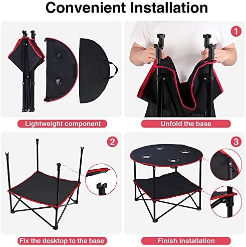 LEADALLWAY Camping Table Folding Picnic Table with 4 Cup Holders and Carrying Bags Collapsible Canvas Portable Tables Folding for BBQ Outdoor Fishing