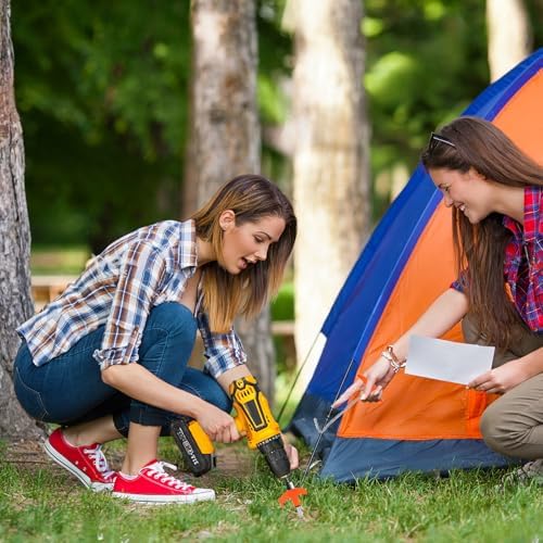 8" Tent Stakes Heavy Duty 12 Pack, Screw in Tent Stakes, Metal Threaded Camping Stakes, Ground Anchors for Canopies, Gardening and Inflatable Decor, with Hex Socket, Stake Puller and Storage Box