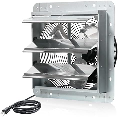 KEN BROWN 12 Inch Shutter Exhaust Fan Wall Mounted,Aluminum with 1.65 Meters Power Cord Kit,High Speed 1450CFM,Vent fan for Commercial,Greenhouse,Attic,Shed,Shop