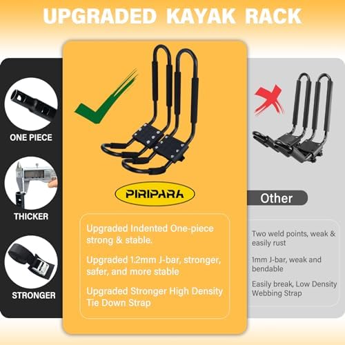 Kayak Roof Rack 2 Pairs J-Bar Carrier Holder for Canoe, SUV, Cars, Truck, Surf Ski, Car Top Mount Racks for Trip, Set of 4