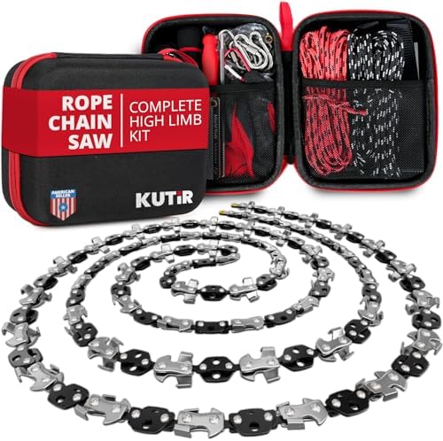 48 Inch High Limb Rope Saw – 360 Rope Chain Saw for Manual Tree Limb Cutting – Sharp Hand Chainsaw with Dual-Sided Blades – Fast and Easy Pocket Chainsaw with Ergonomic Handles and Carrying Case