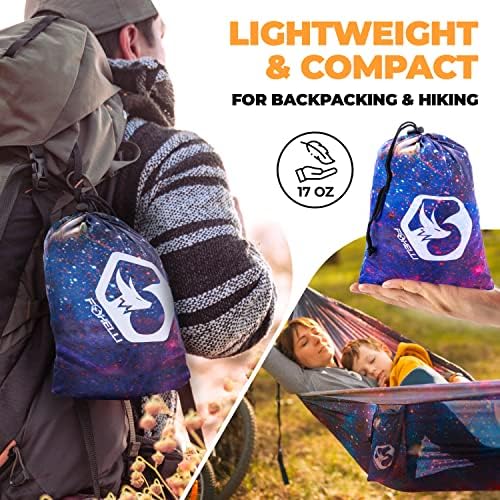 Foxelli Camping Hammock - Lightweight Portable Hammock, Easy Setup with Tree-Friendly Ropes & Steel Carabiners, Heavy Duty Parachute Nylon for Indoors and Outdoors