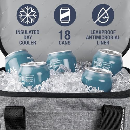 CleverMade Tahoe Collapsible Insulated Cooler Bag – 18 Can Leakproof Soft Cooler for Beach, Travel, Car – Bottle Opener – Cool Gray/Midnight