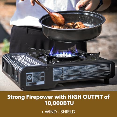The First Penguin Portable Camping Stove - with Carrying Case 10,000 BTU Great for Emergency Preparedness Kit, High Power Butane Stove, Perfect for Camping, Hiking and Emergency-Grey