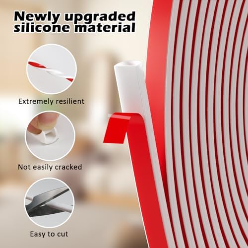 Weather Stripping Door Seal - Self Adhesive Weather Strip Silicone D Shaped Seal Strip for Door Frame/Window Seal (40FT White 3/8" W × 1/4" T)