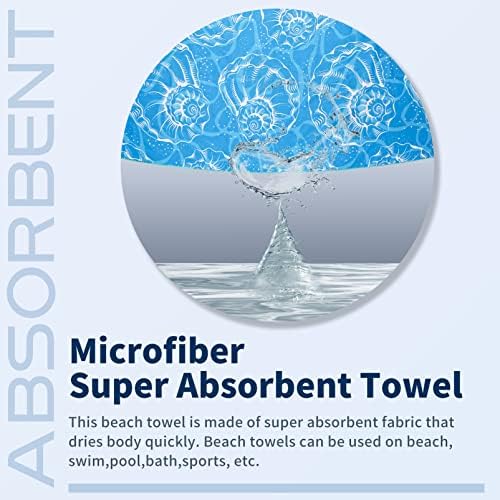 2 Pack Lightweight Thin Beach Towel Oversized 71"x32" Big Extra Large Microfiber Sand Free Towels for Adult Quick Dry Travel Camping Beach Accessories Vacation Essential Gift Blue Shell Flamingo