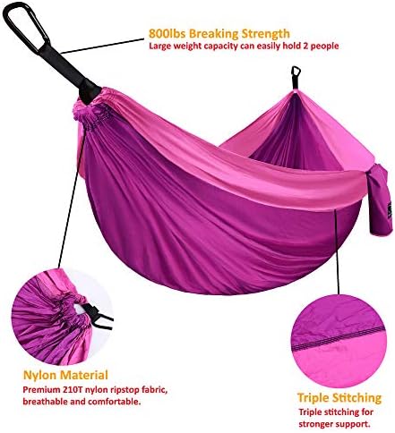 Gold Armour Camping Hammock - Portable Hammock Single Hammock Camping Accessories Gear for Outdoor Indoor Adult Kids, USA Based Brand (Fuchsia & Pink)