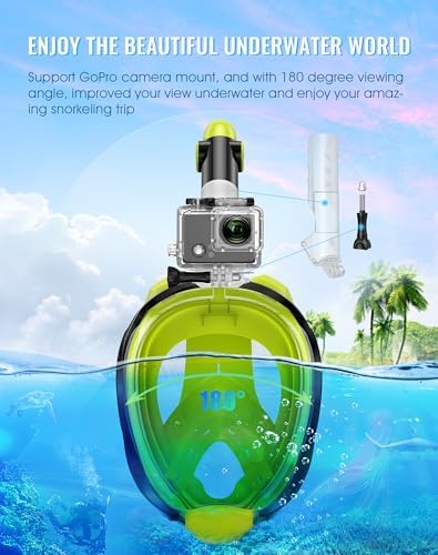 Greatever G2 Full Face Snorkel Mask with Latest Dry Top System,Foldable 180 Degree Panoramic View Snorkeling Mask with Camera Mount,Safe Breathing,Anti-Leak&Anti-Fog