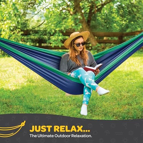 Durable Hammock 400 lb Capacity, Nylon Camping Hammock Chair - Double or Single Sizes w/Tree Straps and Attached Carry Bag - Portable for Travel/Backpacking/Beach/Backyard (Medium, Fuchsia & Sky Blue)