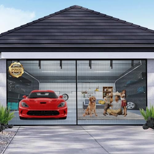Garage Door Screen for 2 Car Garage 18x7FT, Magnetic Screen Garage with Retractable Fiberglass Mesh and Heavy Duty Weighted Bottom, Easy Assembly & Pass, Hands Free Screen Door Kit