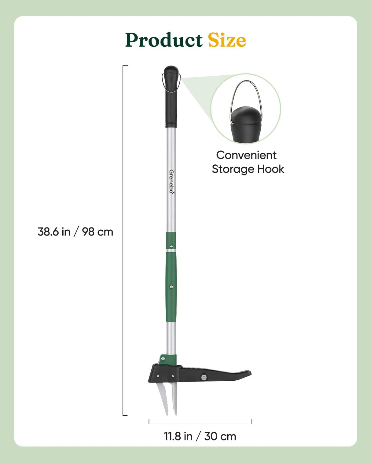 Grenebo Stand Up Weed Puller Tool, Claw Garden Weed Removal Tool with Eject Mechanism, Heavy-Duty Manual Weeder, Root Weed Remover Tool for Dandelion, Crabgrass & Weeds, Without Bending, or Kneeling