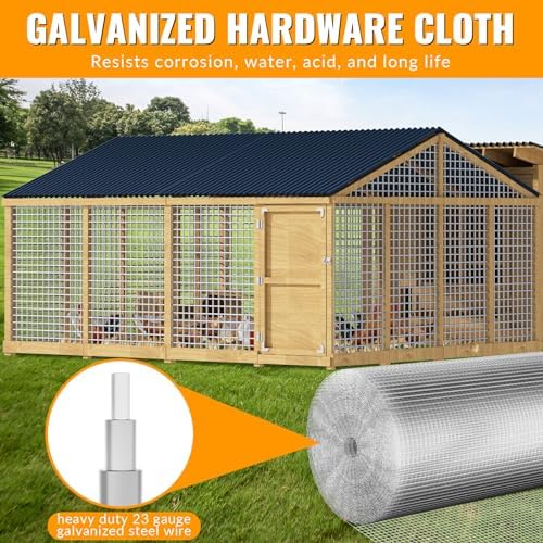 Hardware Cloth 1/4 inch 48 x 100 ft Galvanized Chicken Wire Fencing 23 Gauge Heavy Duty Hot Dip Galvanized Wire Fence Roll for Chicken Poultry Coop, Animal, Fencing,Garden Protection