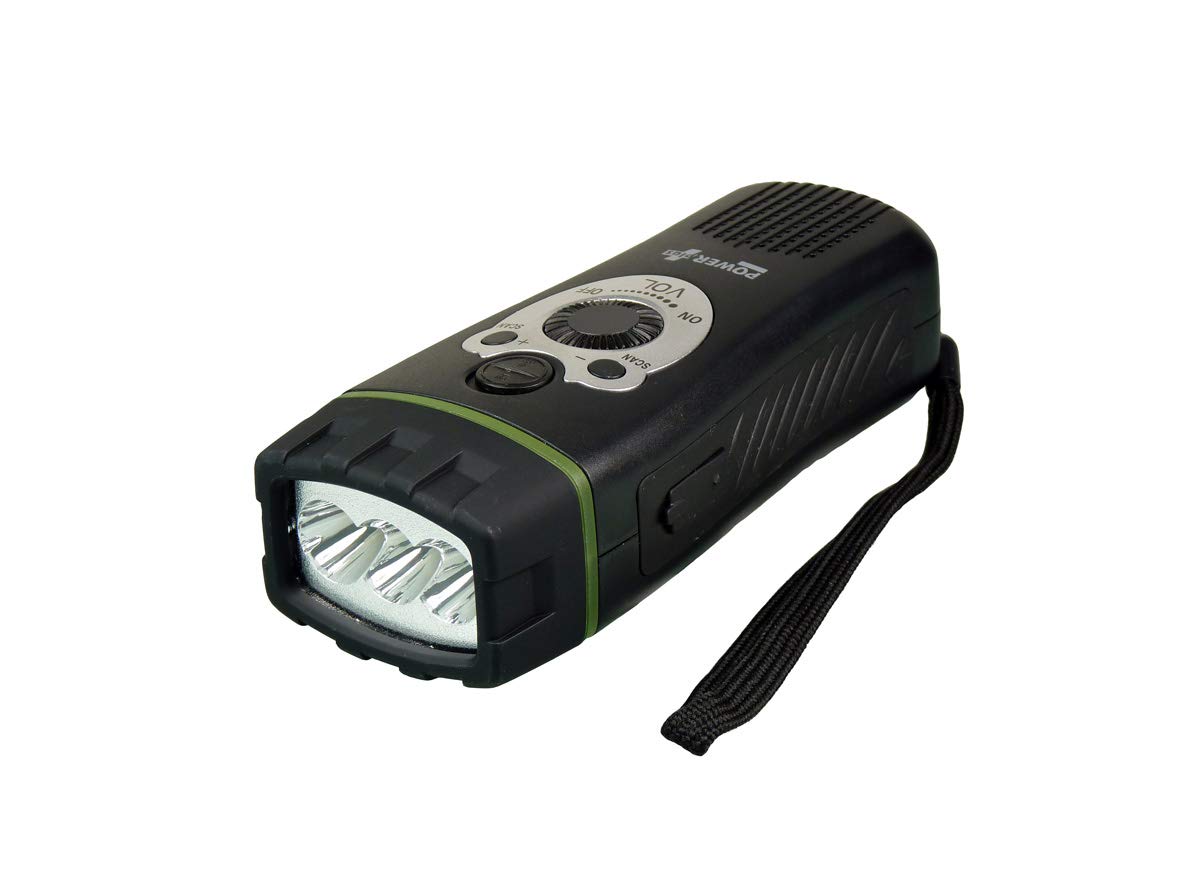 POWERplus Wolf Dynamo FM Scan Radio Flashlight, Steel, Black