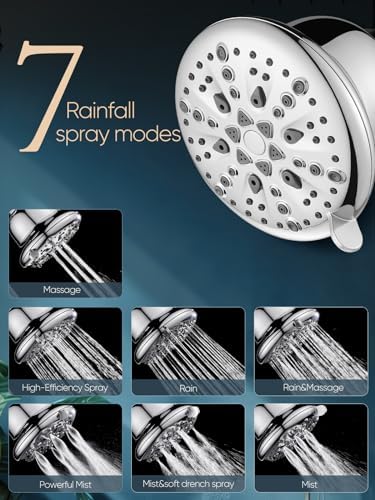 Cobbe Filtered Shower Head, 7 Modes High Pressure Shower Heads - 16 Stage Shower Head Filter for Hard Water for Remove Chlorine and Harmful Substances (Luxury Polished Chrome, 5 Inch Round)