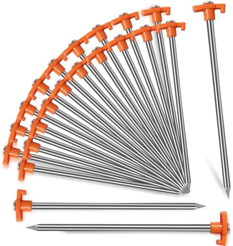 20 Pack Tent Stakes - 10 Inch Galvanized Non-Rust Ground Stakes Heavy Duty Canopy Anchors Metal Tent Pegs for Camping, Garden, Hiking, Orange
