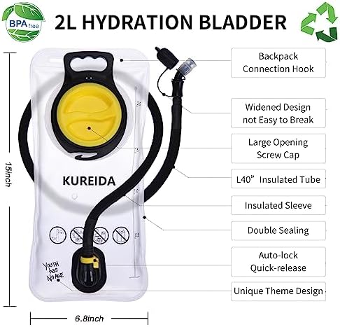 Hydration Bladder 2 Liter, BPA Free Water Bladder for Hiking Backpack Water Storage Bag with Insulated Tube, Hydration Backpack Replacement for Outdoor Camping Running Hiking