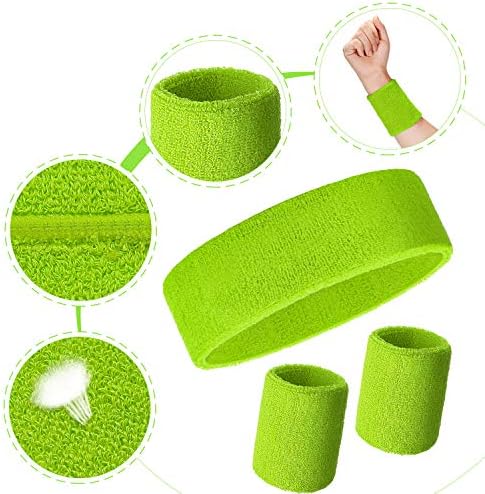 Bememo 6 Pcs Neon Sports Sweatbands Set Paris Sports Competitions Sweatbands 2 Headband 4 Wristbands Breathable Terry Cloth Athletic Bands for Basketball Tennis Costumes Cosplay