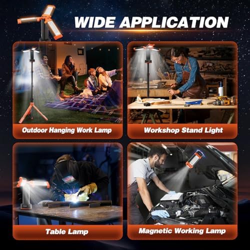 Saker Portable Camping Light with Stand 73.2" Rechargeable Work Light 800/3200 Lumen 4000/6500K Dimmable Camping Light for Outdoor Work, Power Outages, Fishing LD10 Orange