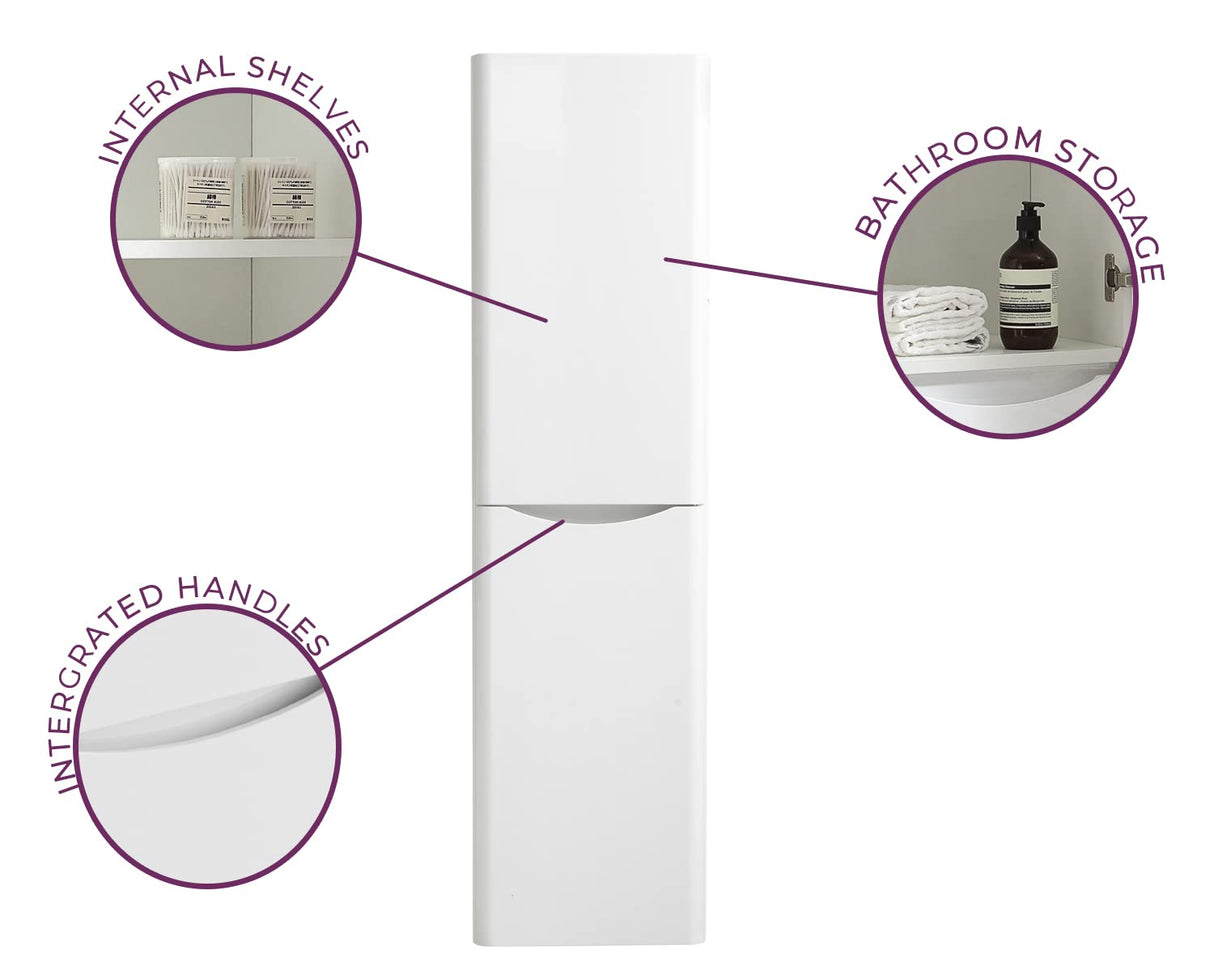 Eaton White Tall Storage Cabinet | Storage Unit | Wall Mounted Bathroom Cupboard | Right Hand