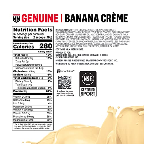 Muscle Milk Genuine Protein Powder, Banana Crème, 32g Protein, 4.94 Pound, 32 Servings