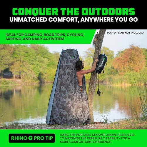 Rhino USA 5 Gal / 20L Portable Solar Camp Shower - Essential for Camping, Festivals, Overlanding, Beach Trips, Outdoor Shower and More!