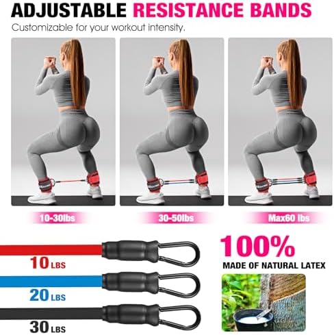 Ankle Resistance Bands with Cuffs, Ankle Bands for Working Out, Ankle Resistance Band for Leg, Booty Workout Equipment for Kickbacks Hip Fitness Training, Exercise Bands for Butt Lift Women