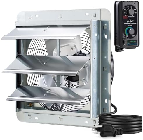 iLIVING 12" Wall Mounted Shutter Exhaust Fan, Automatic Shutter, with Thermostat and Variable Speed controller, 0.6A, 960 CFM, 1400 SQF Coverage Area Silver (ILG8SF12V-ST)