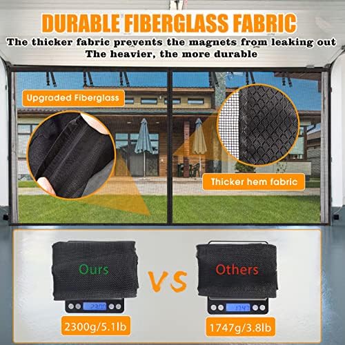 【2 Pack】 Garage Screen Doors for 2 Car Garage-16x7FT Fiberglass 2300g/5.1lb Durable Heavy Duty Magnetic Garage Door Screen Hands Free with 6 Roll Up Straps for Patio, Outdoor, Gym, Crafts Sun House