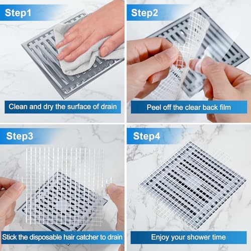 INVIHUG,25 Pack,Disposable Shower Drain Hair Catcher Mesh Stickers,Disposable Hair Drain Catcher(6.1inch Square)