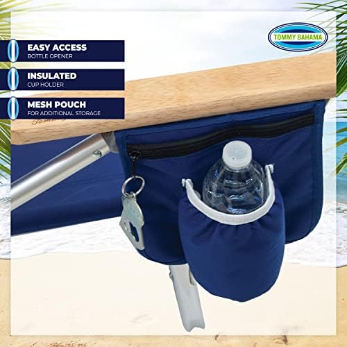 Tommy Bahama 5-Position Classic Lay Flat Folding Backpack Beach Chair, Polyester, Navy