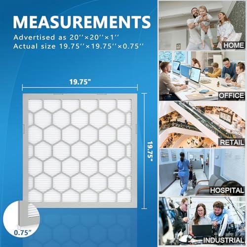 20x20x1 MERV 8 Air Filter,AC Furnace Air Filter,Reusable ABS Plastic Frame, 7 Pack Replaceable Filter Media (Actual Size: 19.61" x 19.61" x 0.78")