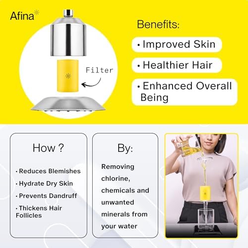 Afina Filtered Shower Head, Filter for Hard Water | Improves Skin & Hair by Reducing Chlorine & Heavy Metals from Hard Water | High Pressure Shower Filter Head for Hard Water (Chrome)