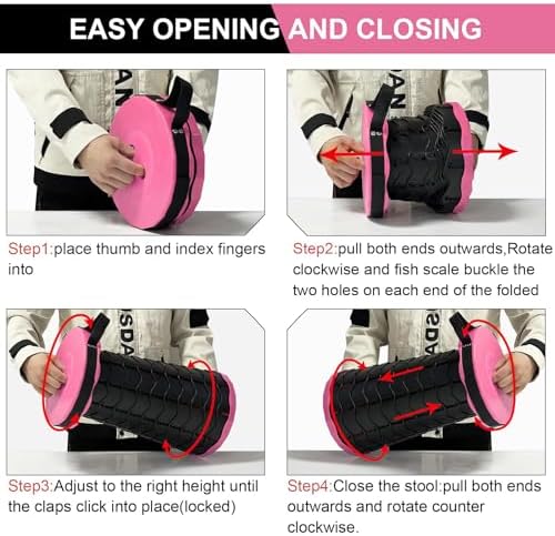 Upgraded Foldable Stool Thickened, Portable Collapsible Stool Retractable Stool for Fishing, Hiking Tours, BBQ, Parties, Outdoor Activities(Pink)