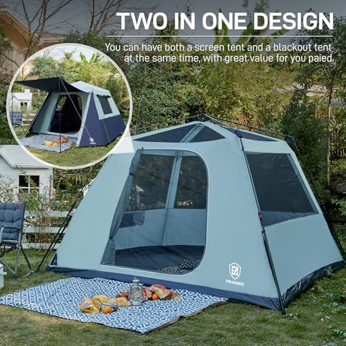 EVER ADVANCED 6 Person Blackout Camping Tent Instant Cabin Tents for Family with Rainfly, 60s Easy Setup, Water-Resistant Orange