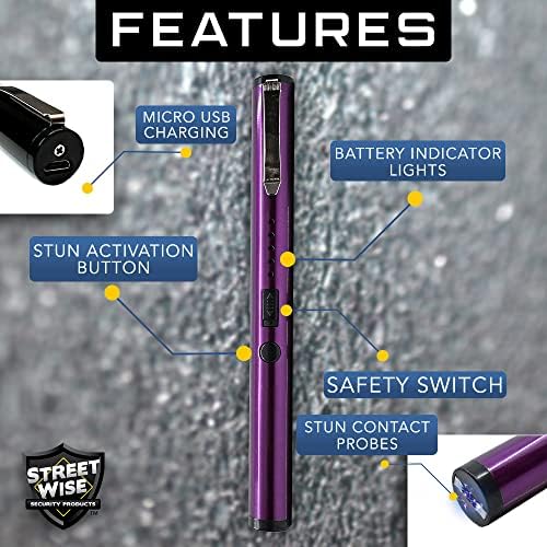 Streetwise Pain Pen 25,000,000 Stun Gun for Self Defense - Tactical Stun Pen for Women and Men, USB Rechargeable, Battery Indicator, Durable Clip, Compact and Concealable for Protection