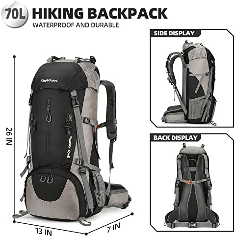 King'sGuard 70L Hiking Backpack with Rain Cover Lightweight Travel Backpack Waterproof Camping Backpack